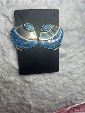 Blue and Gold Abstract Resin Drop Earrings